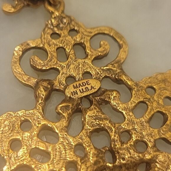 NWT Oscar De La Renta Gold Lace Filigree Earrings Dangle Chandelier Statement - Picture 10 of 13